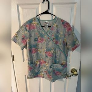 Disney, Blue, Tinkerbell Scrub top, women's small